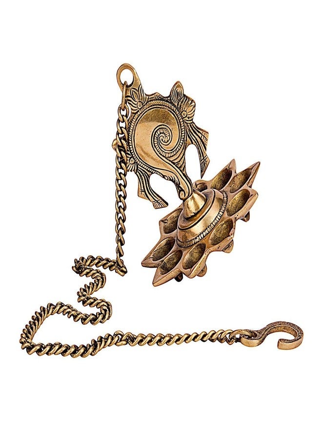 Pick End Now Brass Shankh Chakra Diya with Chain | Wall Decorative Oil Lamp Diya for Home Temple, Product Dimensions - 11.6 x 6.6 x 19.4Cm, 800Gm - Image 4